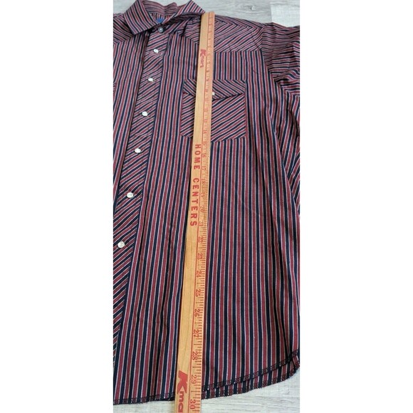 Vintage Wrangler Pearl Snap Long Sleeves Men's Size Large Red Blue Striped - Picture 6 of 7